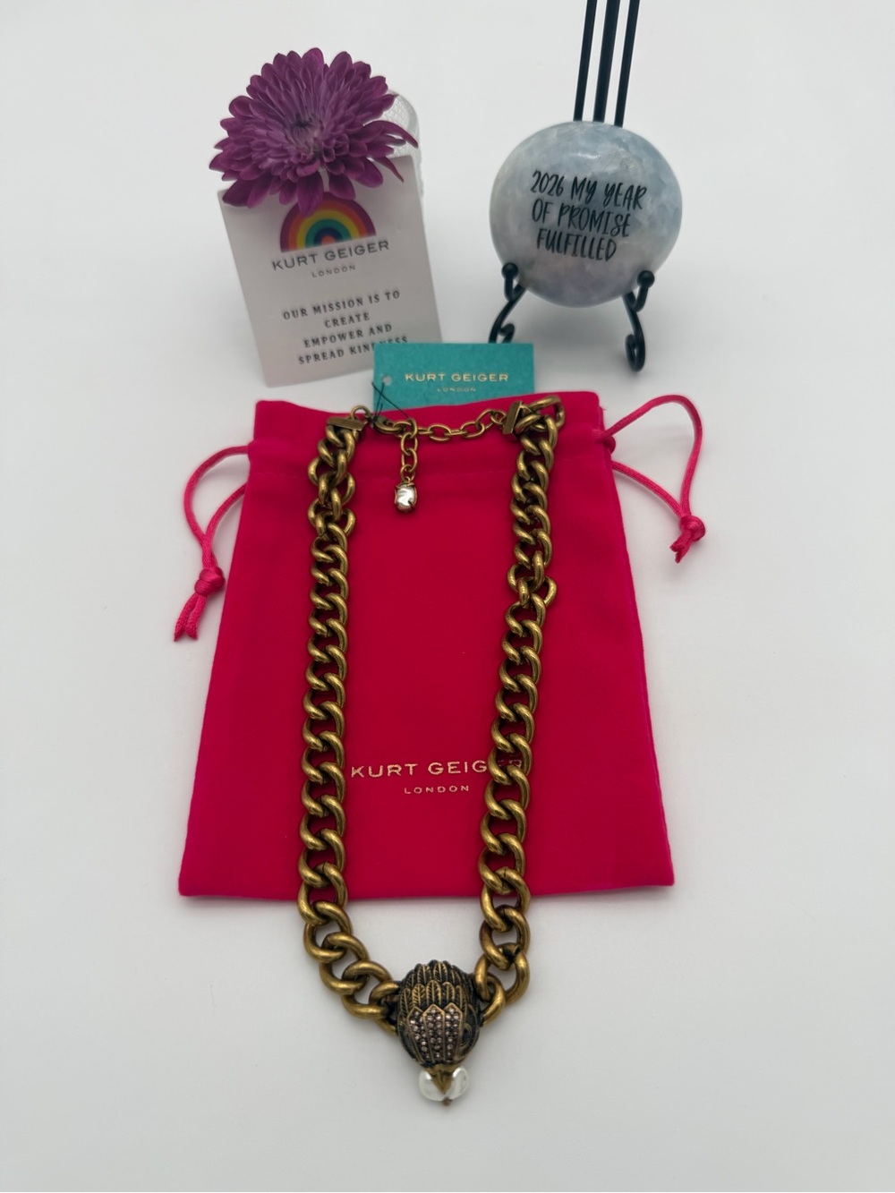 Kurt Geiger Gold-Tone Chunky Eagle Head Necklace with Pearl Drop